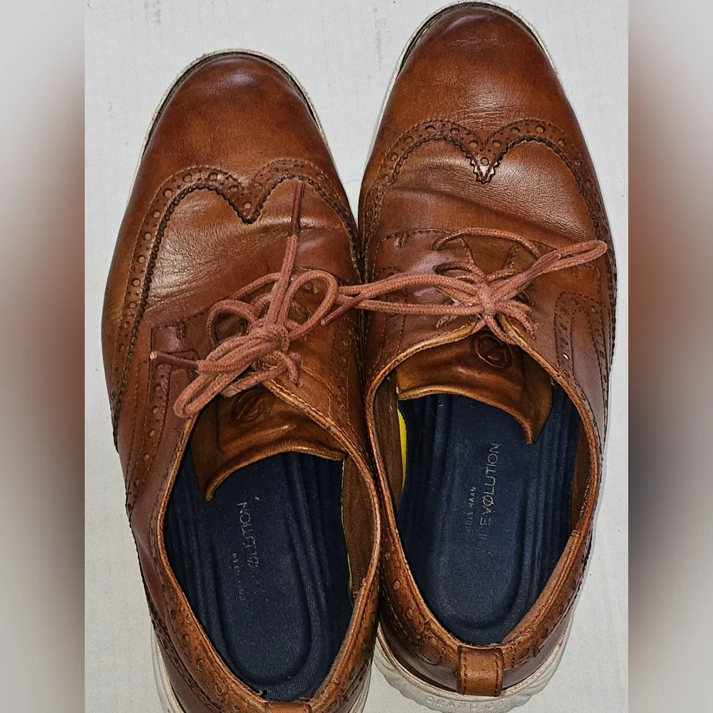 Cole Haan Grand Evolution Wingtip Oxfords Leather British Tan Men's 10.5M C26930